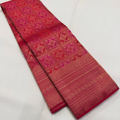 Enticing Dark Pink Soft Banarasi Silk Saree With Adorning Blouse Piece