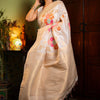 Majesty Beige Soft Banarasi Silk Saree With Demanding Blouse Piece