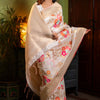 Majesty Beige Soft Banarasi Silk Saree With Demanding Blouse Piece