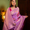 Glorious Lavender Soft Banarasi Silk Saree With Stunner Blouse Piece