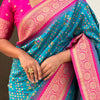 Fragrant Firozi Soft Silk Saree With Transcendent Blouse Piece