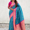 Fragrant Firozi Soft Silk Saree With Transcendent Blouse Piece