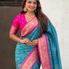 Fragrant Firozi Soft Silk Saree With Transcendent Blouse Piece