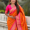 Imbrication Orange Soft Silk Saree With Rhapsodic Blouse Piece
