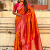 Imbrication Orange Soft Silk Saree With Rhapsodic Blouse Piece