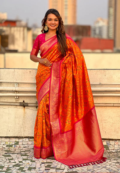 Imbrication Orange Soft Silk Saree With Rhapsodic Blouse Piece