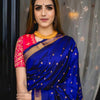 Designer Royal Blue Paithani Silk Saree With Flameboyant Blouse Piece