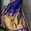 Designer Royal Blue Paithani Silk Saree With Flameboyant Blouse Piece