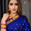 Designer Royal Blue Paithani Silk Saree With Flameboyant Blouse Piece