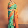 Exuberant Firozi Soft Silk Saree With Surreptitious Blouse Piece