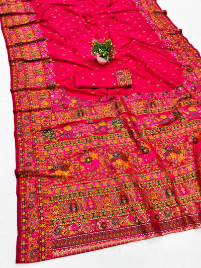 Winsome Dark Pink Nylon Dola Pashmina Saree With Evanescent Blouse Piece