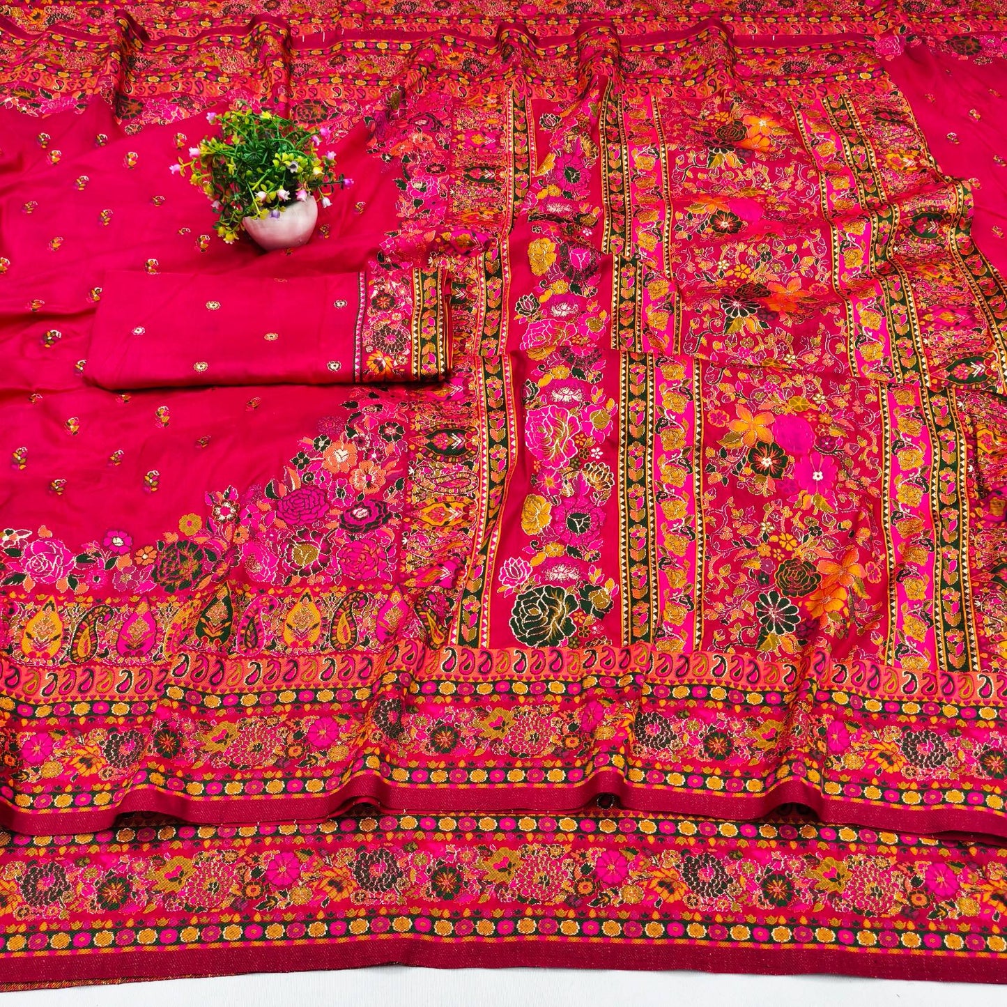 Winsome Dark Pink Nylon Dola Pashmina Saree With Evanescent Blouse Piece