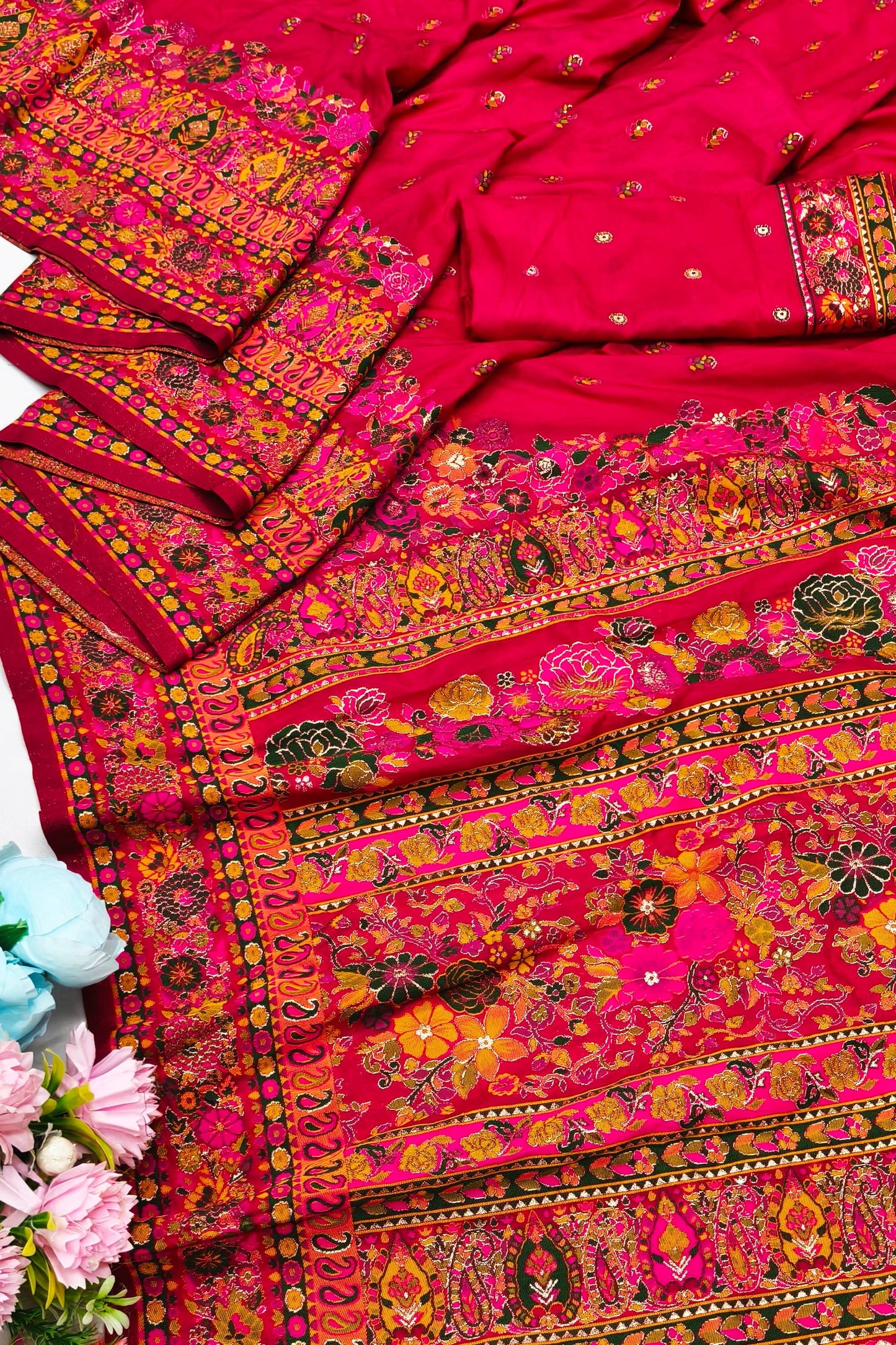 Winsome Dark Pink Nylon Dola Pashmina Saree With Evanescent Blouse Piece