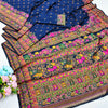 Demanding Navy Blue Nylon Dola Pashmina Saree With Gleaming Blouse Piece