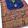 Demanding Navy Blue Nylon Dola Pashmina Saree With Gleaming Blouse Piece
