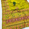 Enamoring Mehandi Nylon Dola Pashmina Saree With Surpassing Blouse Piece