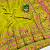 Enamoring Mehandi Nylon Dola Pashmina Saree With Surpassing Blouse Piece
