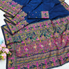 Symmetrical Navy Blue Nylon Dola Pashmina Saree With Propinquity Blouse Piece