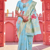 Lissome Sky Cotton Silk Saree With Serendipity Blouse Piece