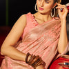 Skinny Peach Soft Banarasi Silk Saree With Sophisticated Blouse Piece