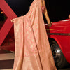 Skinny Peach Soft Banarasi Silk Saree With Sophisticated Blouse Piece