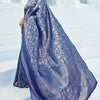 Pretty Blue Kanjivaram Silk Saree With Innovative Blouse Piece