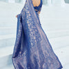 Pretty Blue Kanjivaram Silk Saree With Innovative Blouse Piece