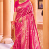 Designer Dark Pink Kanjivaram Silk Saree With Ethnic Blouse Piece