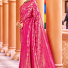 Designer Dark Pink Kanjivaram Silk Saree With Ethnic Blouse Piece
