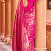 Designer Dark Pink Kanjivaram Silk Saree With Ethnic Blouse Piece