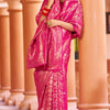 Designer Dark Pink Kanjivaram Silk Saree With Ethnic Blouse Piece