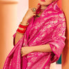 Designer Dark Pink Kanjivaram Silk Saree With Ethnic Blouse Piece