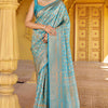 Comely Firozi Kanjivaram Silk Saree With Epiphany Blouse Piece