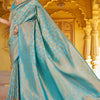 Comely Firozi Kanjivaram Silk Saree With Epiphany Blouse Piece
