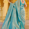 Comely Firozi Kanjivaram Silk Saree With Epiphany Blouse Piece