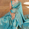 Comely Firozi Kanjivaram Silk Saree With Epiphany Blouse Piece