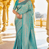 Pulsating Sea Green Kanjivaram Silk Saree With Resplendent Blouse Piece