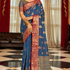 Bucolic Navy Blue Soft Banarasi Silk Saree With Twirling Blouse Piece