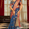 Bucolic Navy Blue Soft Banarasi Silk Saree With Twirling Blouse Piece