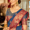 Bucolic Navy Blue Soft Banarasi Silk Saree With Twirling Blouse Piece