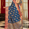 Bucolic Navy Blue Soft Banarasi Silk Saree With Twirling Blouse Piece