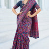 Elegant Navy Blue Pashmina saree With Intricate Blouse Piece