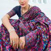 Elegant Navy Blue Pashmina saree With Intricate Blouse Piece