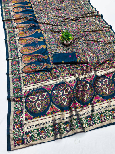 Trendy Blue Nylon Dola Pashmina Saree With Precious Blouse Piece