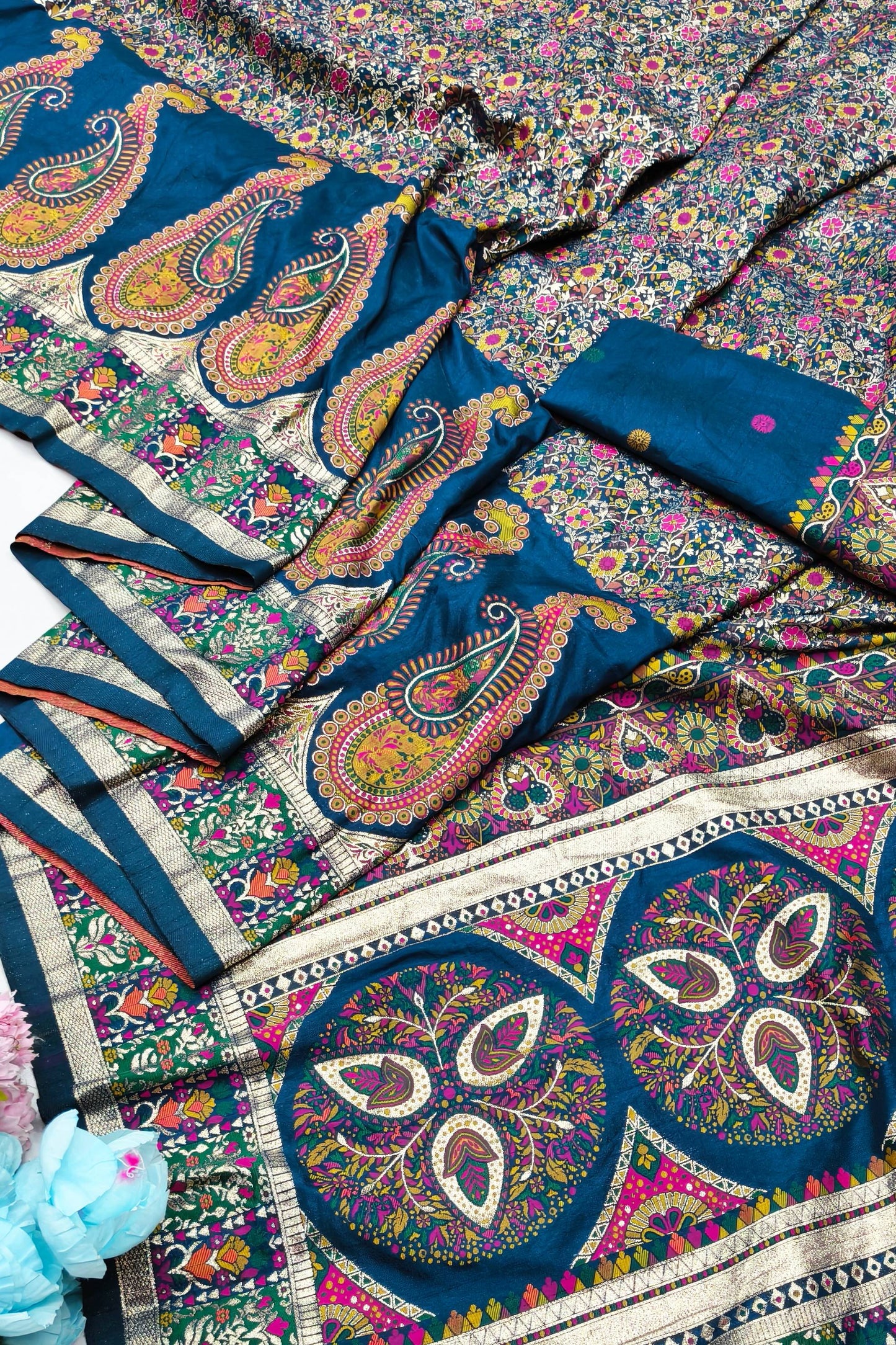 Trendy Blue Nylon Dola Pashmina Saree With Precious Blouse Piece