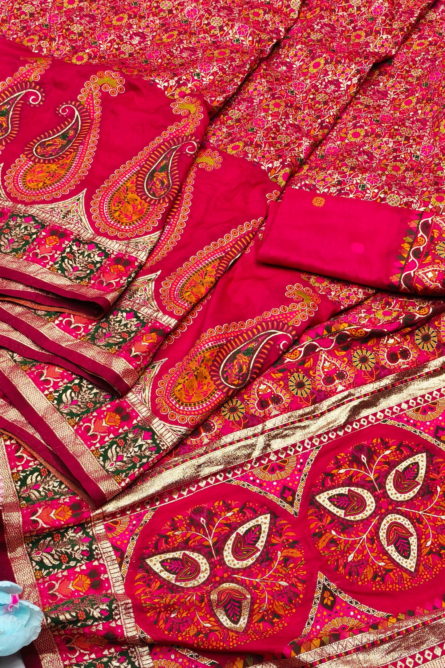 Demure Dark Pink Nylon Dola Pashmina Saree With Sophisticated Blouse Piece