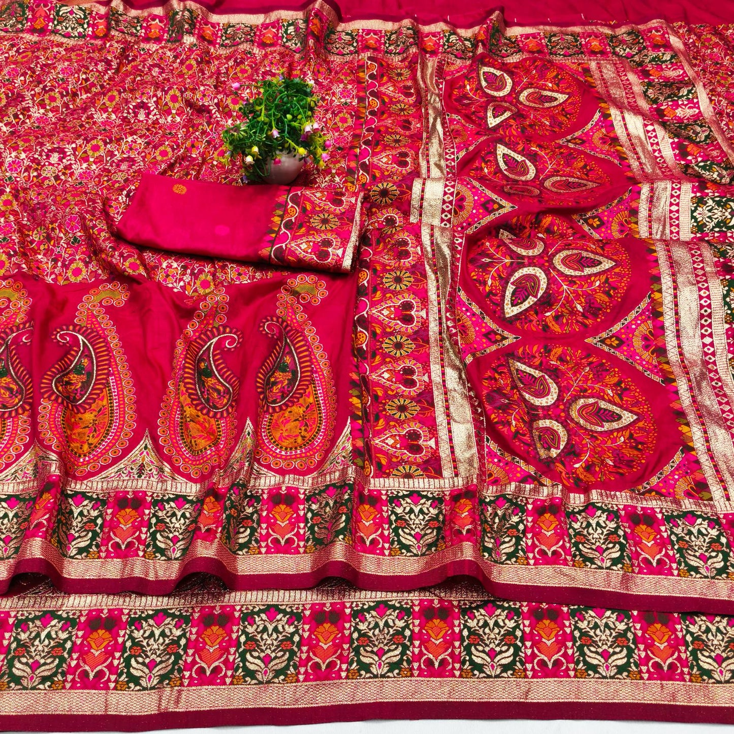 Demure Dark Pink Nylon Dola Pashmina Saree With Sophisticated Blouse Piece