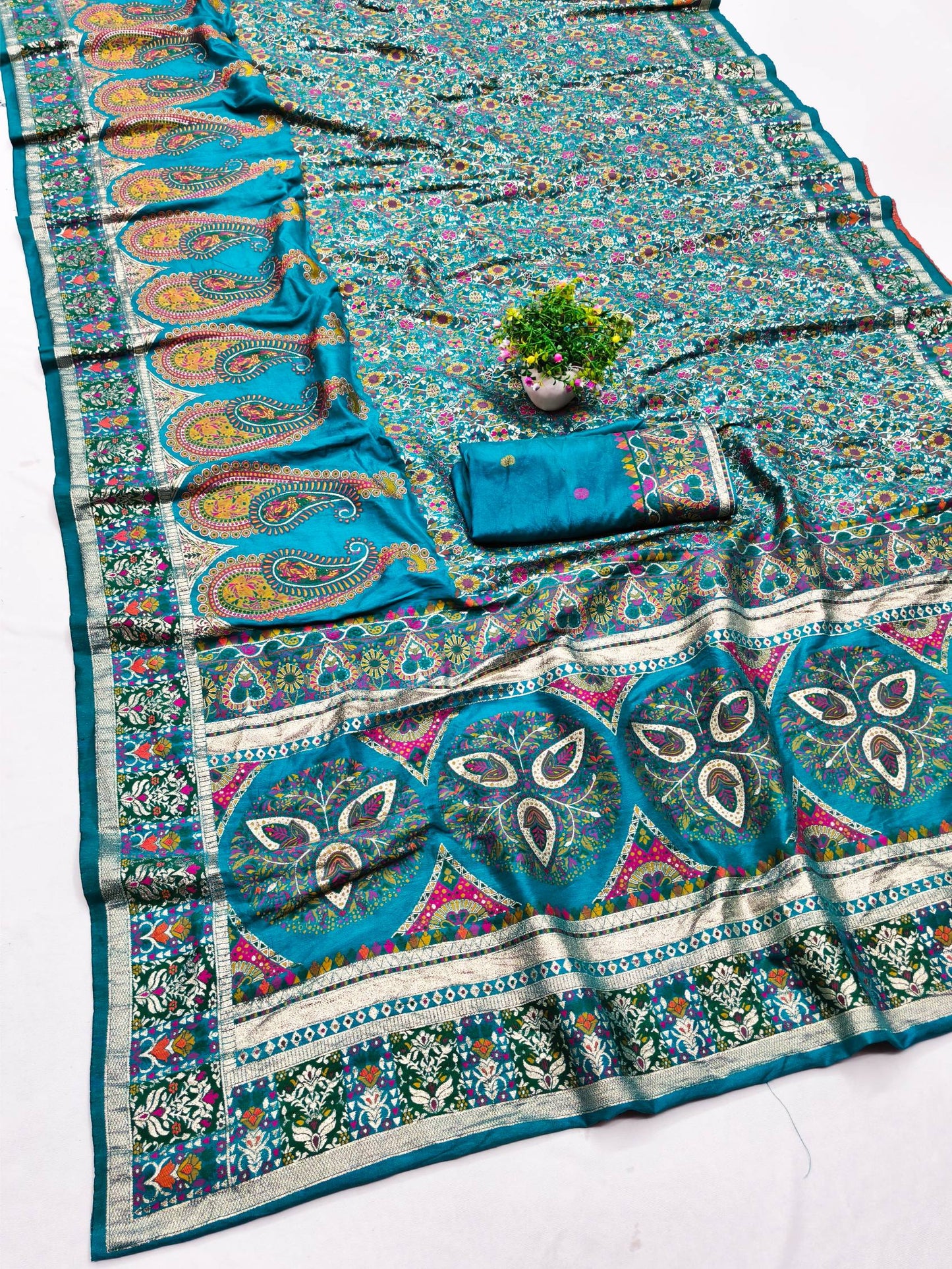 Exquisite Rama Nylon Dola Pashmina Saree With Moiety Blouse Piece