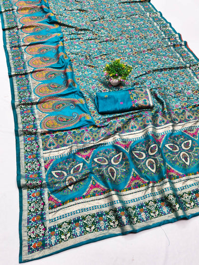 Exquisite Rama Nylon Dola Pashmina Saree With Moiety Blouse Piece