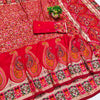 Adoring Red Nylon Dola Pashmina Saree With Designer Blouse Piece